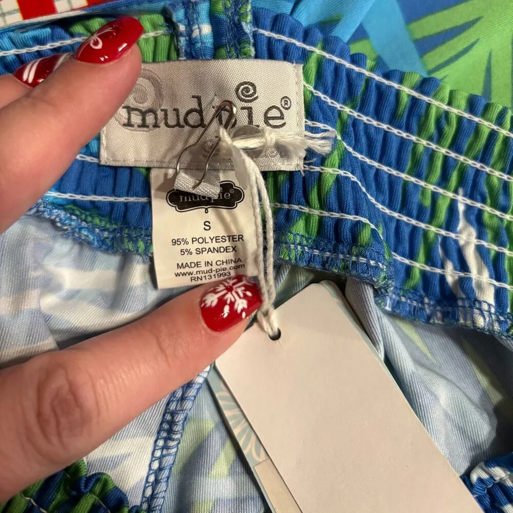 Mud Pie Beach to Bar Palm Leaf Flowy Tropical Pants with Elastic Tie Waist ~ NWT - Picture 3 of 4